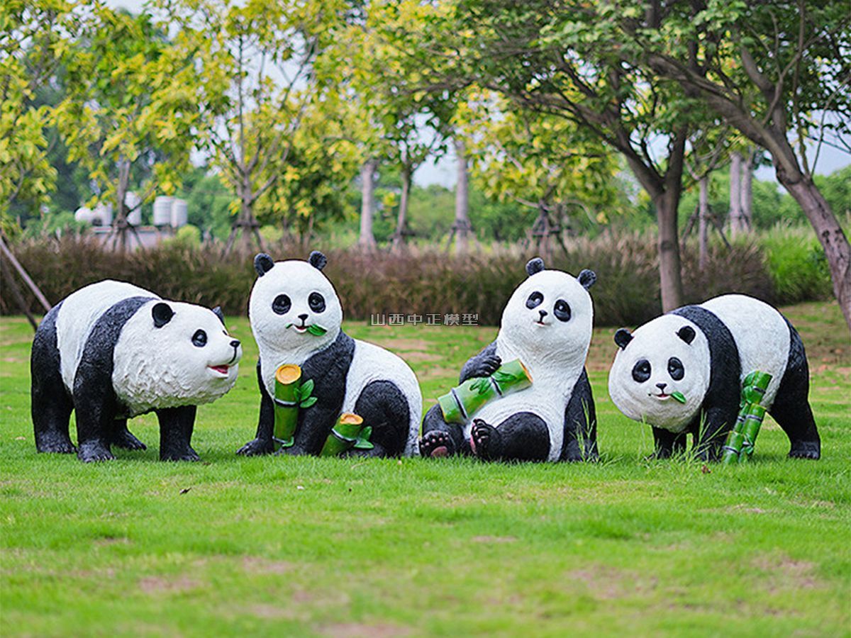 仿真熊猫雕塑摆件动物模型森系玻璃钢雕塑定制